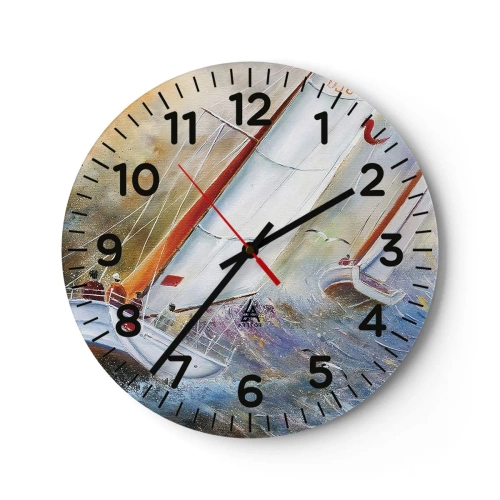 Reloj de pared - Reloj de vidrio - Surcando las olas - 40x40 cm