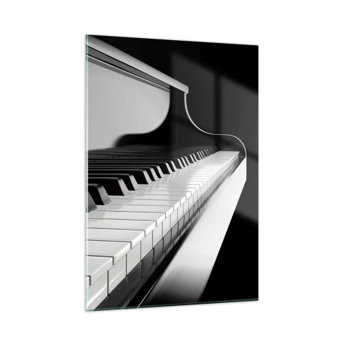 Cuadro sobre vidrio - Impresiones sobre Vidrio - Teclado de piano en blanco y negro en perspectiva - 50x70cm - Armonía musical - Decoración de pared moderna para salón y dormitorio ARTTOR