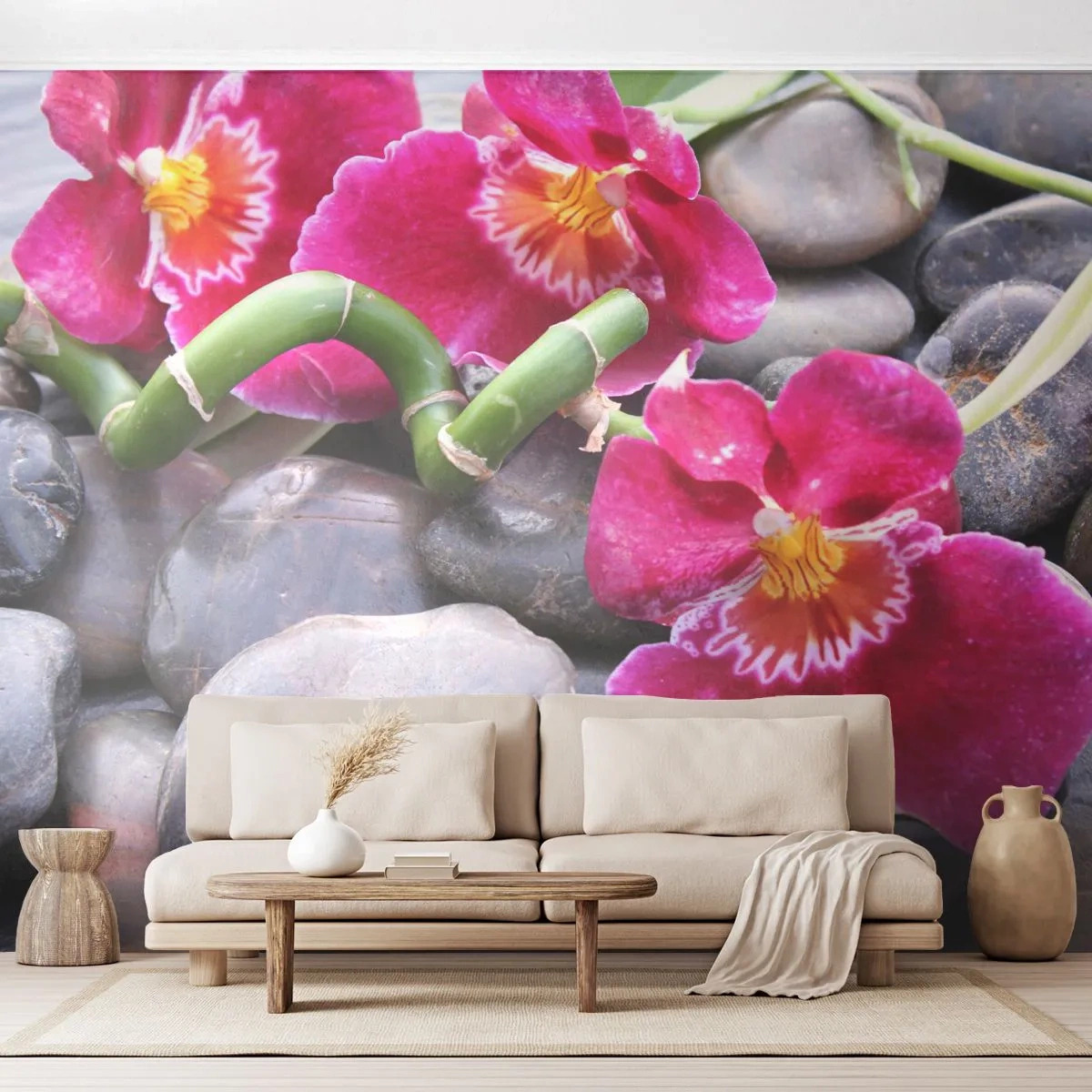 Fotomural Autadhesivo Deluxe Sticker - Frío y calor - flores, piedras, Orquídea - 250x175 cm