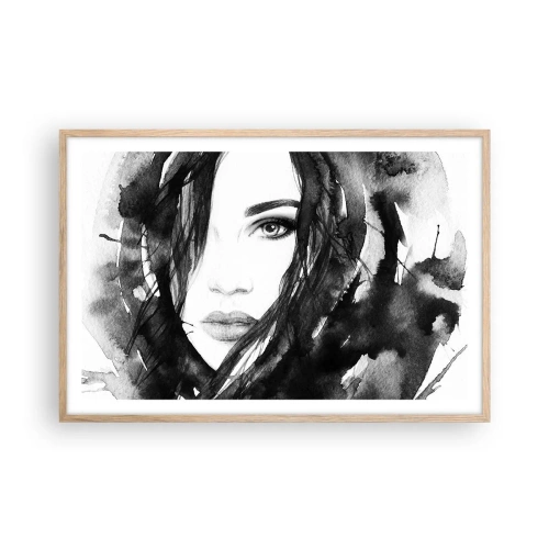 Póster en marco roble claro - Retrato de una dama en blanco y negro - 91x61 cm