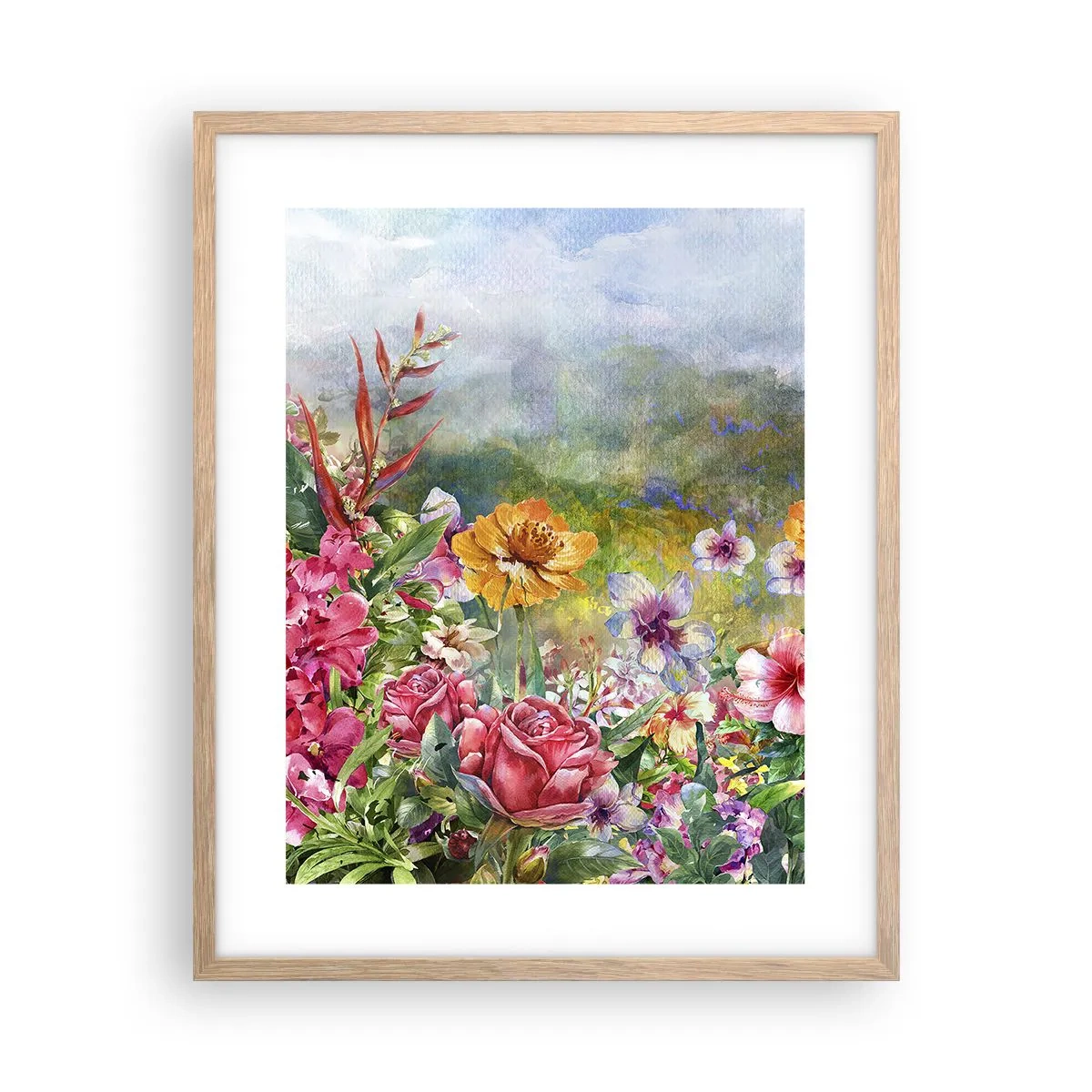 Póster en marco roble claro - Un jardín enloquecido - 40x50 cm
