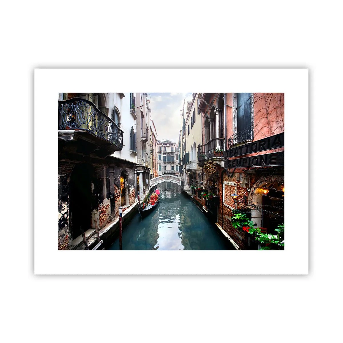 Póster - Paisaje veneciano con góndola y puente - 40x30 cm
