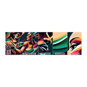 Muestra de fotomural autoadhesivo Deluxe Sticker - Al ritmo del corazón - Cubismo, Pareja, Bailar - 100x30 cm