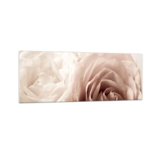 Cuadro sobre vidrio - Impresiones sobre Vidrio - Delicadas rosas en tonos pastel beige. - 140x50cm - En el corazón de una rosa - Decoración de pared moderna para salón y dormitorio ARTTOR
