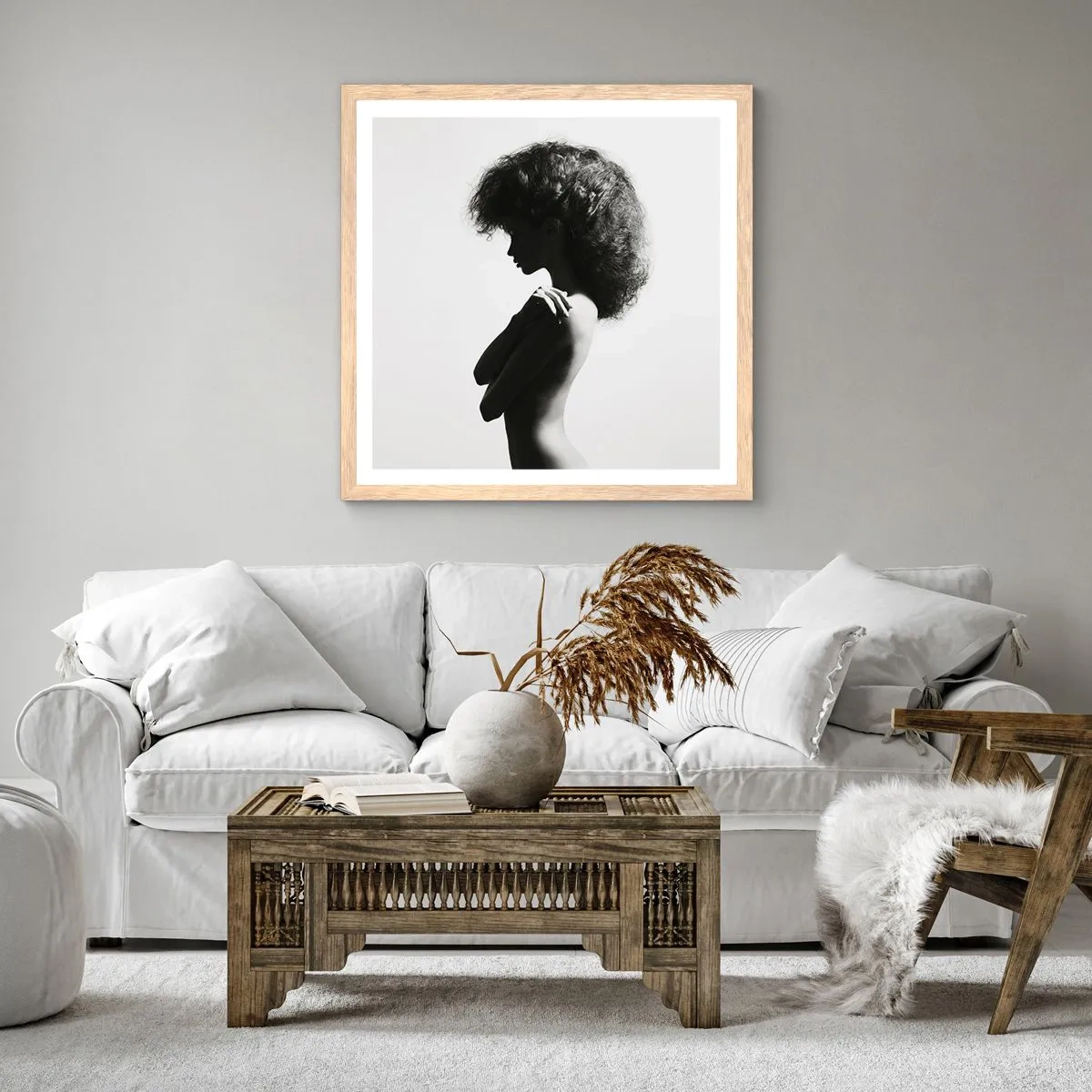 Póster en marco roble claro - Como una flor en un tallo delgado - 50x50 cm