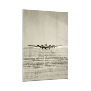 Cuadro sobre vidrio - Impresiones sobre Vidrio - Avión histórico en el aeropuerto en estilo sepia. - 50x70cm - Como siempre, preparado - Decoración de pared moderna para salón y dormitorio ARTTOR