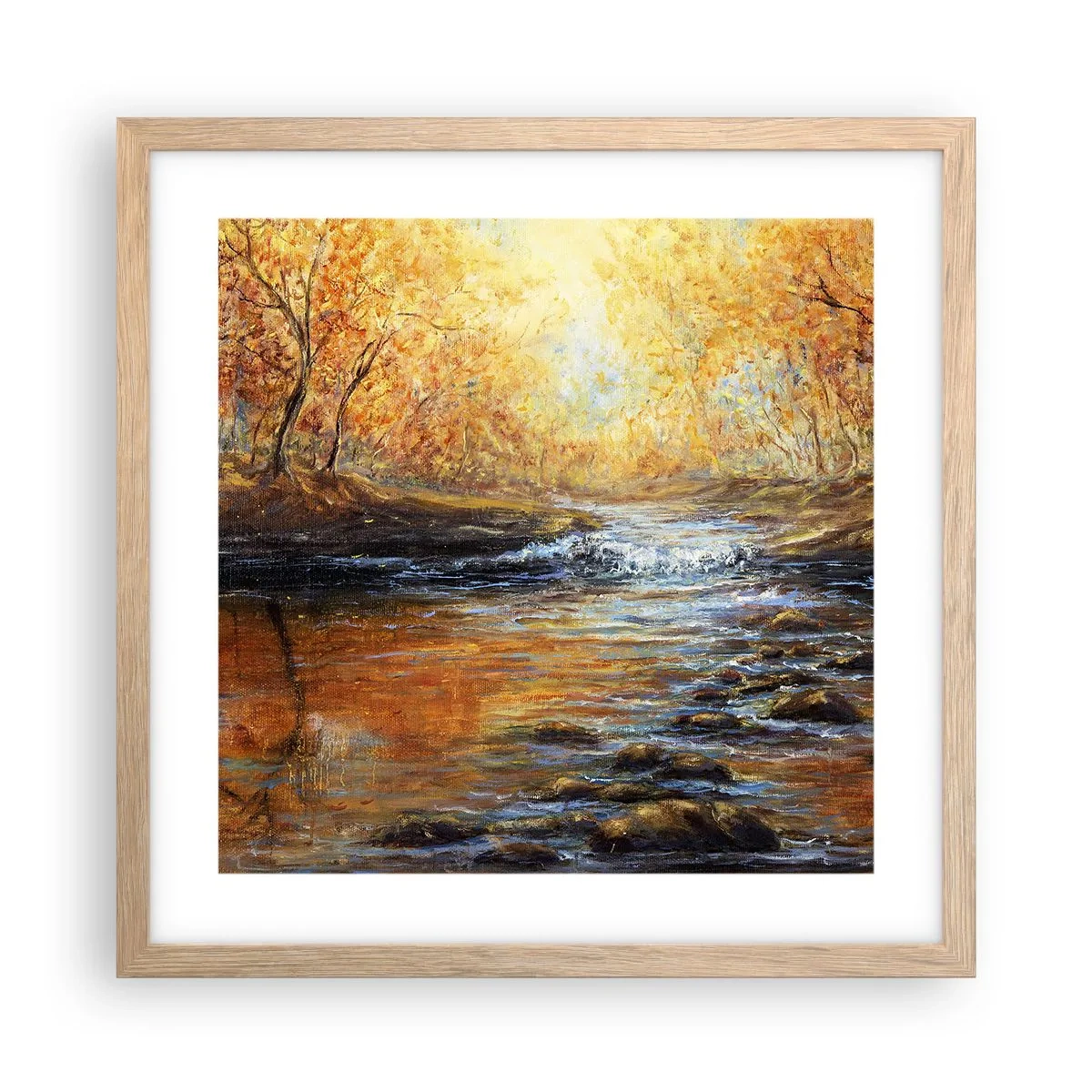 Póster en marco roble claro - Arroyo de oro - 40x40 cm