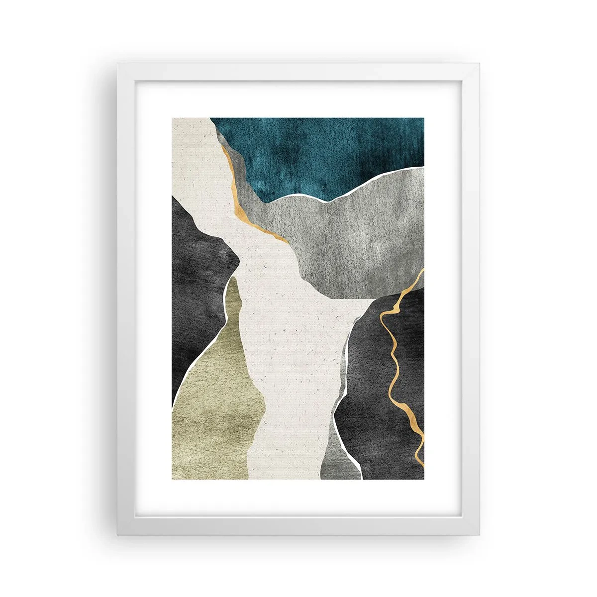 Póster en marco blanco - Composición en mosaico con una hebra de oro - 30x40 cm