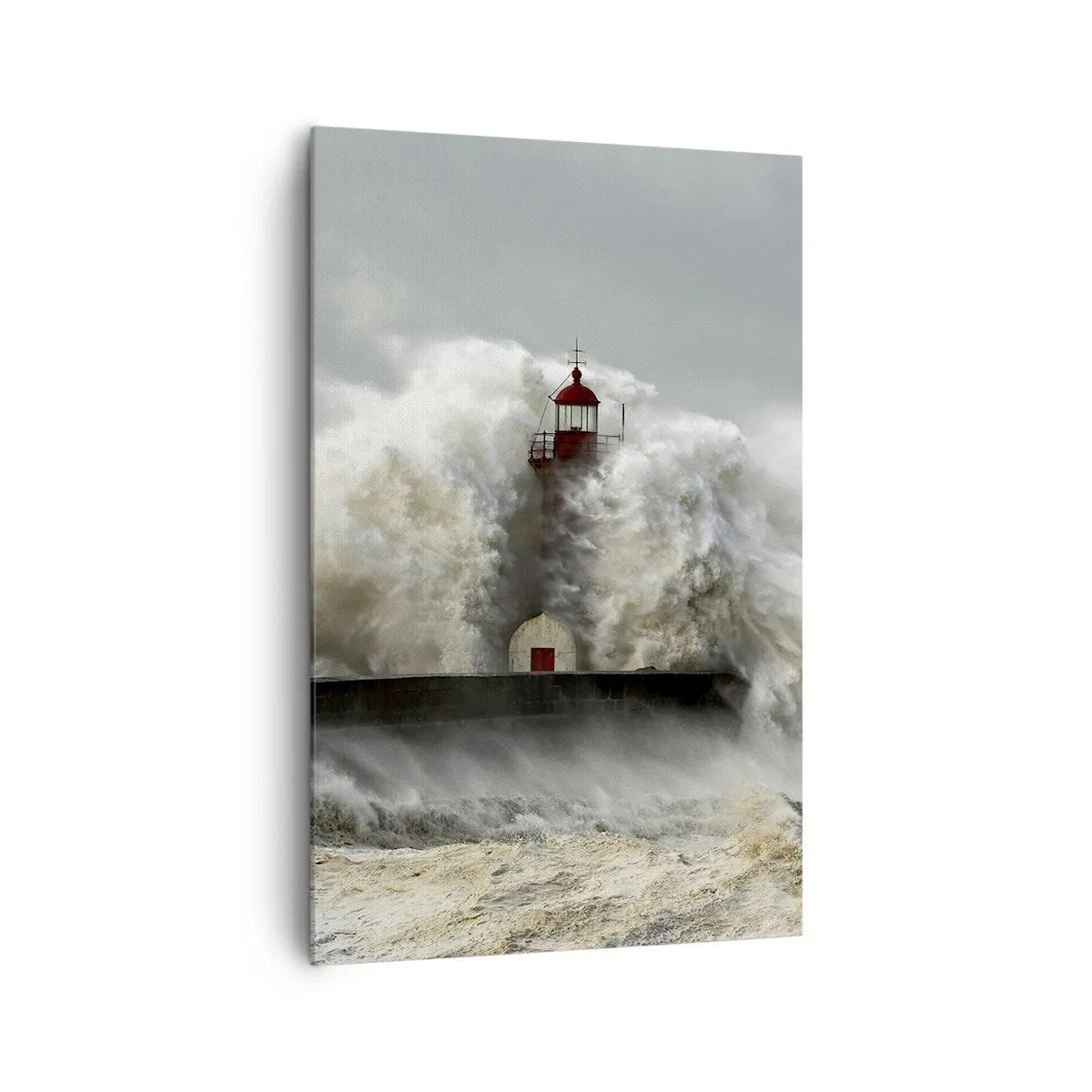 Cuadro sobre lienzo - Impresión de Imagen - Un faro rodeado de fuertes olas durante una tormenta. - 80x120cm - La furia del océano - Decoración de pared moderna para salón y dormitorio ARTTOR