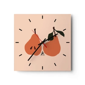 Reloj de pared - Reloj de vidrio - Una ilustración minimalista de dos peras sobre un fondo beige. - 30x30cm - La dulzura misma - Decoración de pared moderna para salón y dormitorio ARTTOR