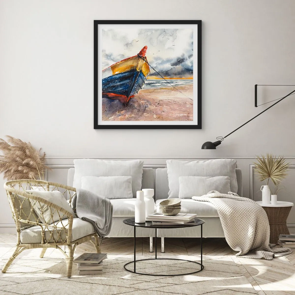 Póster en marco negro - Descansando en la orilla - 30x30 cm