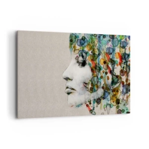 Cuadro sobre lienzo - Impresión de Imagen - Perfil de una mujer en colores de acuarela con un fondo abstracto - 120x80cm - Salió del gris - Decoración de pared moderna para salón y dormitorio ARTTOR