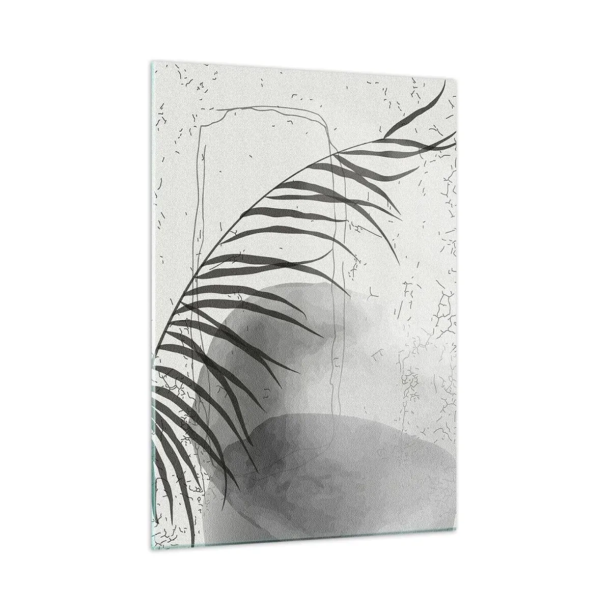 Cuadro sobre vidrio - Impresiones sobre Vidrio - Gráfico de sombra de hoja de palma en blanco y negro - 50x70cm - El sutil exotismo de la naturaleza - Decoración de pared moderna para salón y dormitorio ARTTOR
