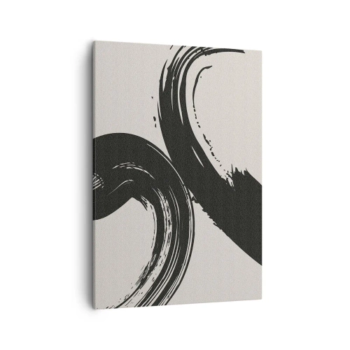 Cuadro sobre lienzo - Impresión de Imagen - Pinceladas dinámicas en negro sobre un fondo claro - 50x70cm - Barrido y circular - Decoración de pared moderna para salón y dormitorio ARTTOR