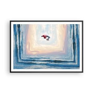 Póster en marco negro - Salto surrealista sobre el mar en el marco. - 100x70cm - A otra dimensión - Decoración de pared moderna para salón y dormitorio ARTTOR