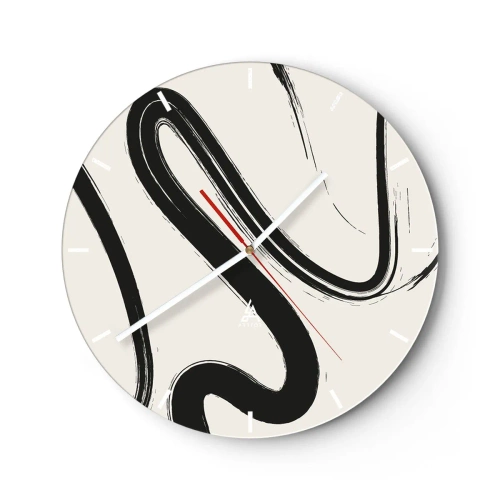 Reloj de pared - Reloj de vidrio - Pinceladas negras dinámicas sobre un fondo claro - 30x30cm - Fantasía en blanco y negro - Decoración de pared moderna para salón, cocina y dormitorio ARTTOR