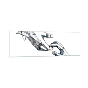 Cuadro sobre vidrio - Impresiones sobre Vidrio - Representación artística de una mano en forma minimalista y geométrica. - 160x50cm - Un buen gesto - Decoración de pared moderna para salón y dormitorio ARTTOR