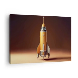 Cuadro sobre lienzo - Impresión de Imagen - Un cohete de estilo retro sobre un fondo de tonos marrones. - 70x50cm - Comienza con un sueño - Decoración de pared moderna para salón y dormitorio ARTTOR