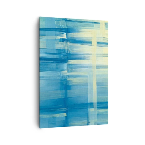 Cuadro sobre lienzo - Impresión de Imagen - Un cuadro abstracto en tonos turquesa y azul con pinceladas geométricas. - 70x100cm - Composición en turquesa - Decoración de pared moderna para salón y dormitorio ARTTOR