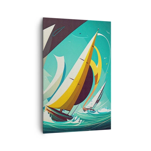 Cuadro sobre lienzo - Impresión de Imagen - Una ilustración dinámica de veleros en un mar tempestuoso. - 80x120cm - Afrontar los elementos - Decoración de pared moderna para salón y dormitorio ARTTOR