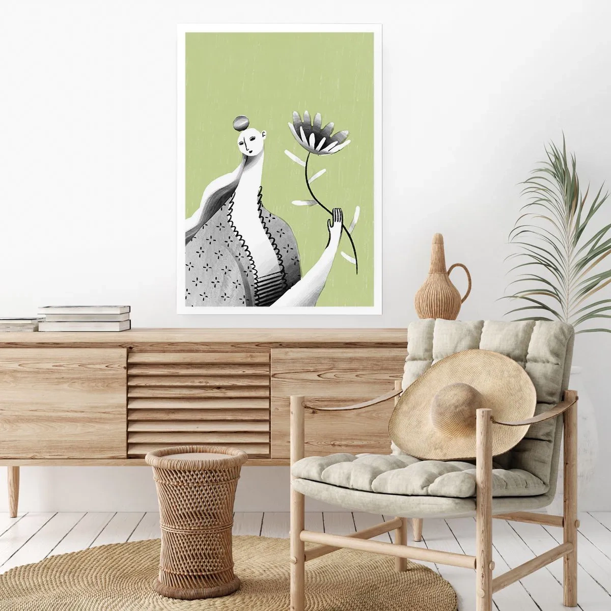 Póster - Retrato modernista - sosteniendo una flor - 40x50 cm