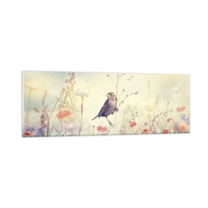 Cuadro sobre vidrio - Impresiones sobre Vidrio - Retrato de pájaro con prado de fondo - 90x30 cm