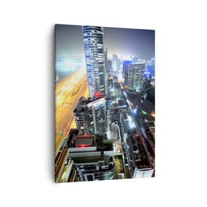 Cuadro sobre lienzo - Impresión de Imagen - Panorama de la ciudad nocturna con rascacielos iluminados - 50x70cm - Un milagro en el desierto - Decoración de pared moderna para salón y dormitorio ARTTOR