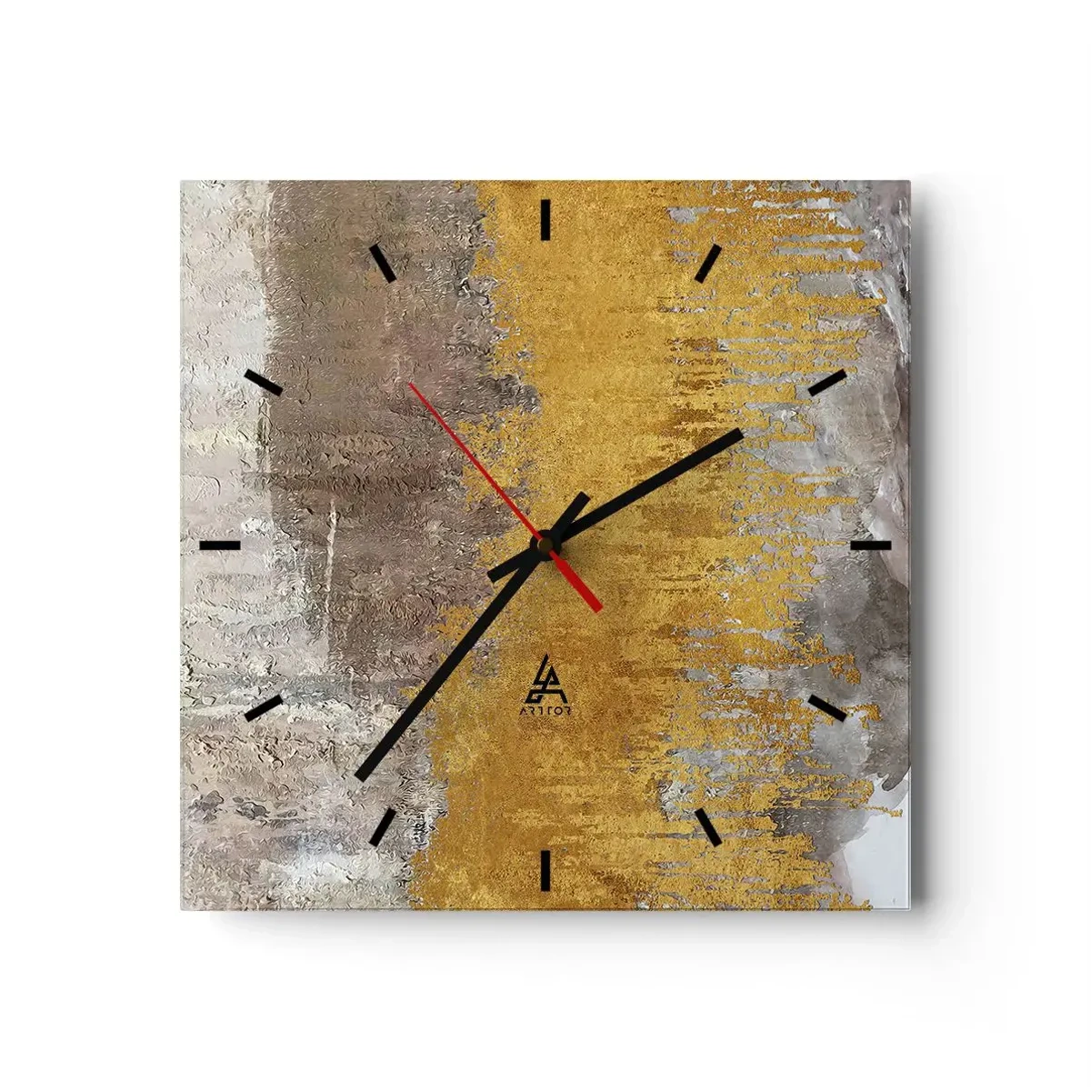 Reloj de pared - Reloj de vidrio - Patrón abstracto dorado y beige - 30x30cm - Una ráfaga dorada - Decoración de pared moderna para salón y dormitorio ARTTOR
