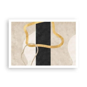 Póster - Un diseño minimalista con formas en bucle en dorado y negro. - 100x70cm - Formas en bucle - Decoración de pared moderna para salón y dormitorio ARTTOR