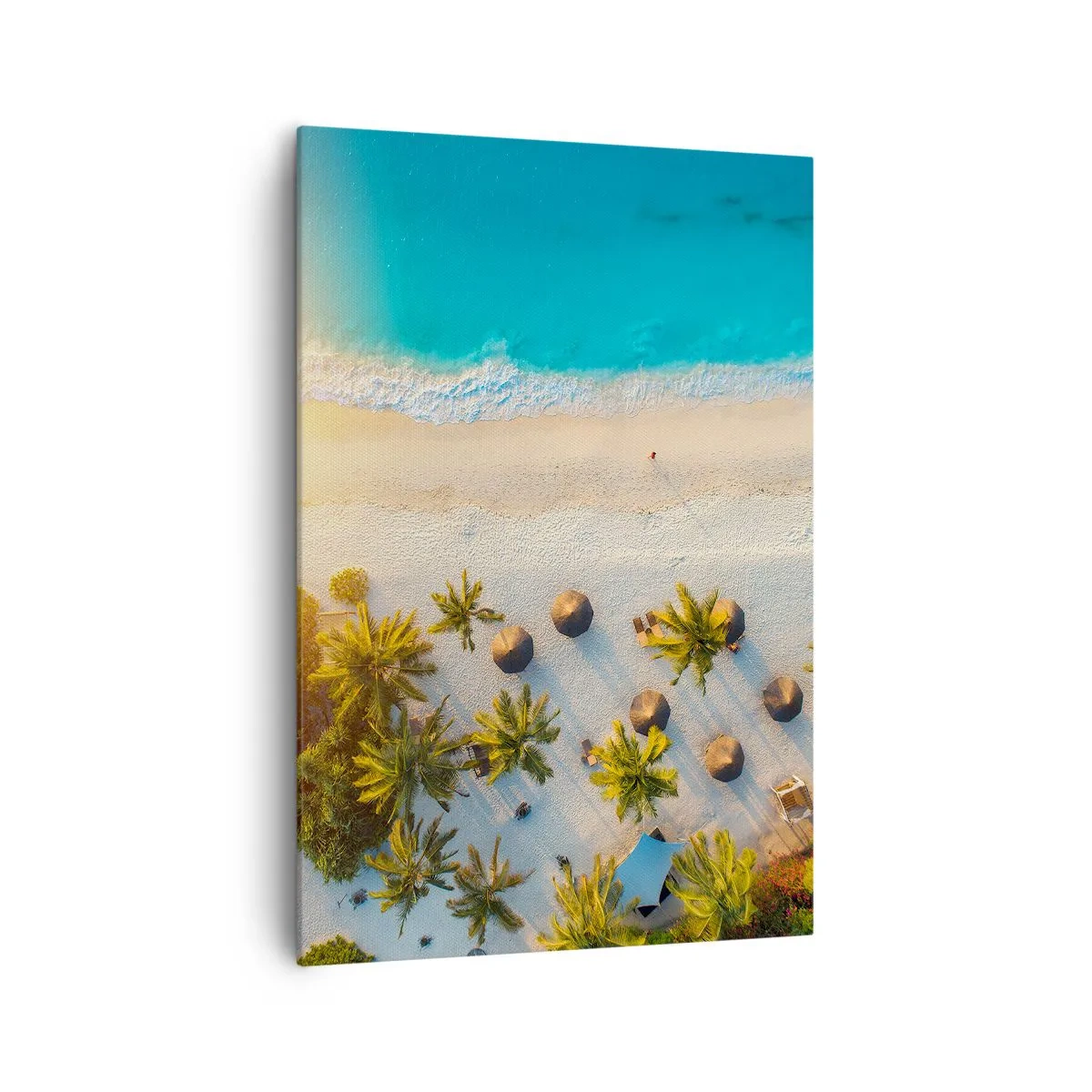 Cuadro sobre lienzo - Impresión de Imagen - Vista de una playa tropical con palmeras y un mar turquesa. - 70x100cm - Bienvenidos al paraíso - Decoración de pared moderna para salón y dormitorio ARTTOR