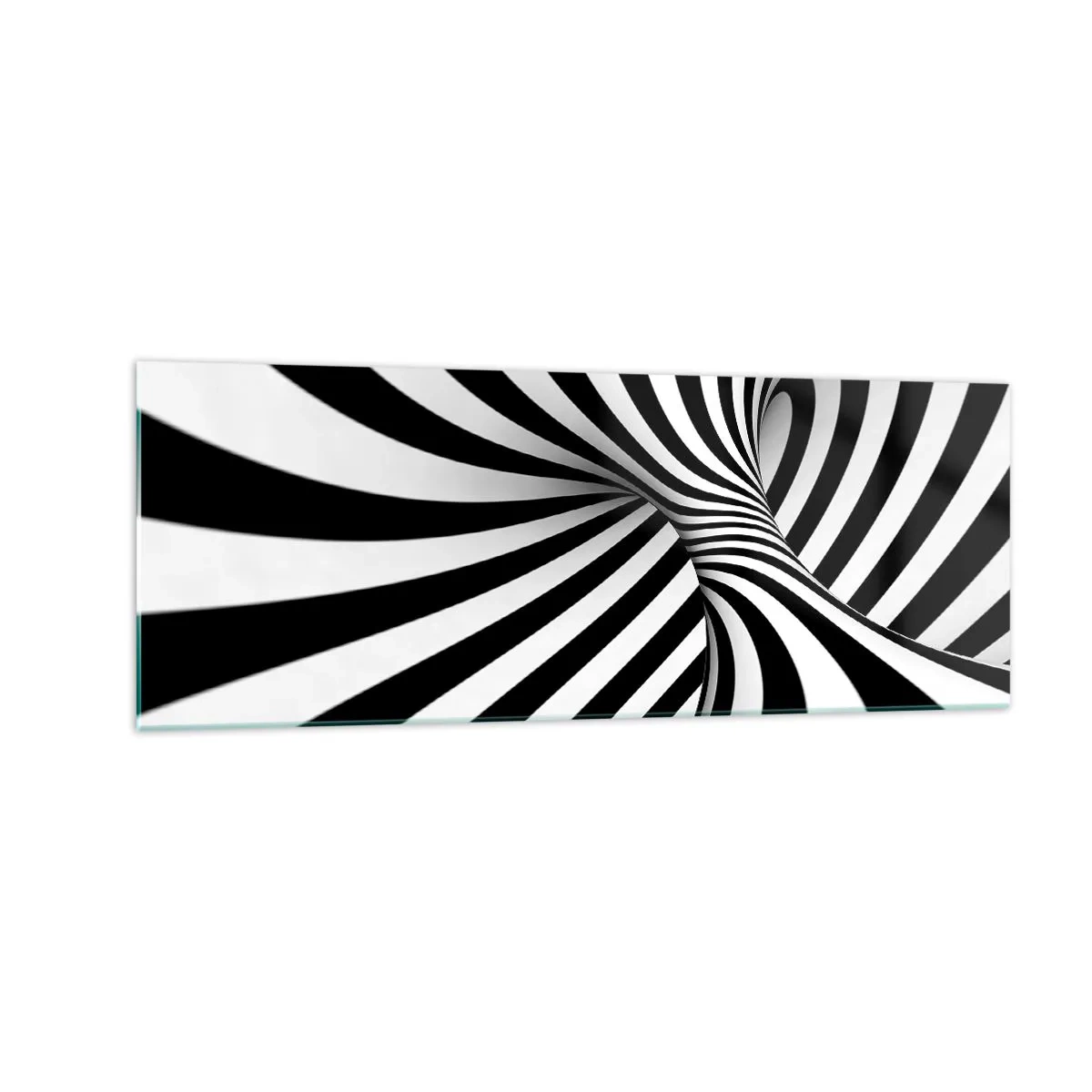 Cuadro sobre vidrio - Impresiones sobre Vidrio - Túnel abstracto con rayas espirales blancas y negras - 140x50cm - Composición: espacio de baile - Decoración de pared moderna para salón y dormitorio ARTTOR