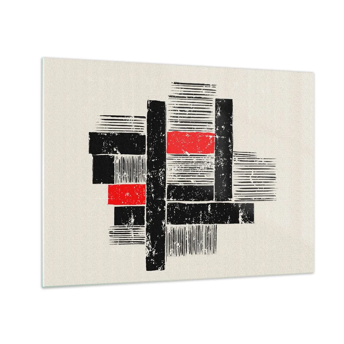 Cuadro sobre vidrio - Impresiones sobre Vidrio - Rayas abstractas en negro y rojo - 70x50cm - Rojo y negro - Decoración de pared moderna para salón y dormitorio ARTTOR