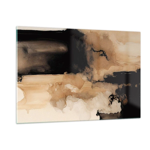 Cuadro sobre vidrio - Impresiones sobre Vidrio - Una forma abstracta en negro y marrón sobre un fondo claro. - 120x80cm - Una abstracción intrigante - Decoración de pared moderna para salón y dormitorio ARTTOR