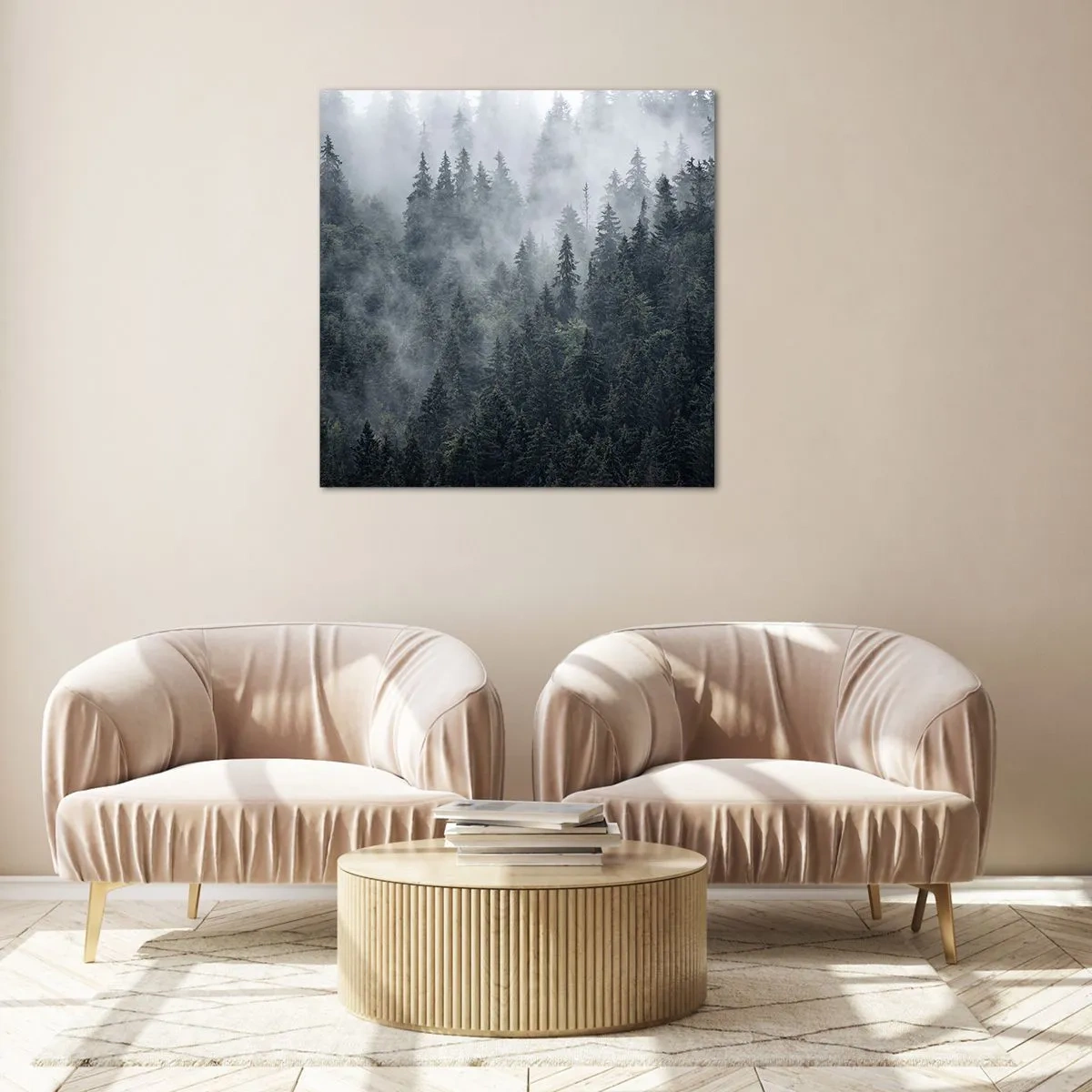 Cuadro sobre vidrio - Impresiones sobre Vidrio - Amanecer en el bosque - 70x70 cm