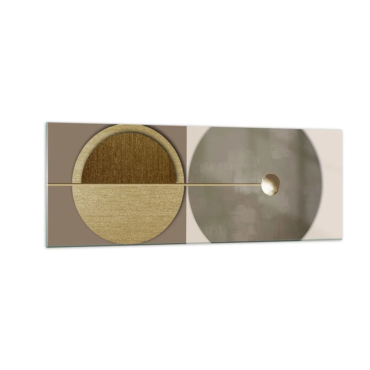 Cuadro sobre vidrio - Impresiones sobre Vidrio - Círculos abstractos en tonos dorados y beige. - 140x50cm - Equilibrio perfecto - Decoración de pared moderna para salón y dormitorio ARTTOR