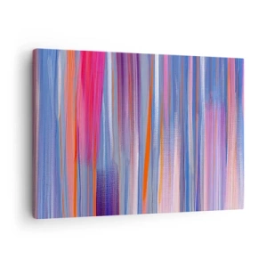Cuadro sobre lienzo - Impresión de Imagen - Líneas verticales abstractas en tonos azul y rosa. - 70x50cm - Ascensión - Decoración de pared moderna para salón y dormitorio ARTTOR