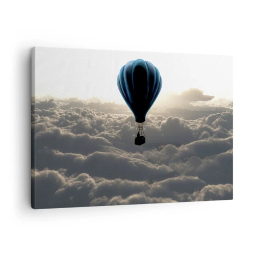 Cuadro sobre lienzo - Impresión de Imagen - Un globo aerostático contra un cielo con nubes al atardecer. - 70x50cm - Un viajero por encima de las nubes - Decoración de pared moderna para salón y dormitorio ARTTOR
