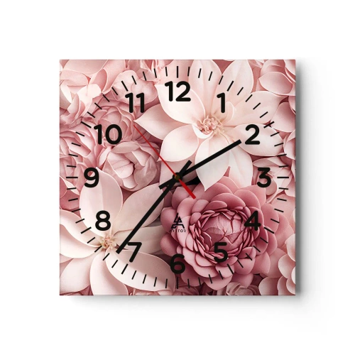 Reloj de pared - Reloj de vidrio - Entre pétalos rosas - 30x30 cm