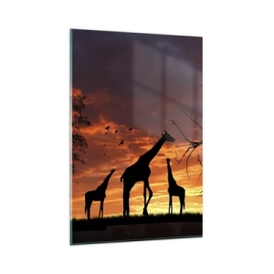 Cuadro sobre vidrio - Impresiones sobre Vidrio - Siluetas de jirafas con el atardecer africano como telón de fondo - 80x120cm - Una pequeña cena con tus seres queridos - Decoración de pared moderna para salón y dormitorio ARTTOR