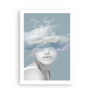 Póster - Una mujer con olas del mar por ojos - 50x70cm - Con la cabeza en las nubes - Decoración de pared moderna para salón y dormitorio ARTTOR
