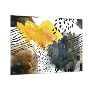 Cuadro sobre vidrio - Impresiones sobre Vidrio - Una composición abstracta con manchas y líneas en colores tierra. - 100x70cm - Reunión de los elementos - Decoración de pared moderna para salón y dormitorio ARTTOR