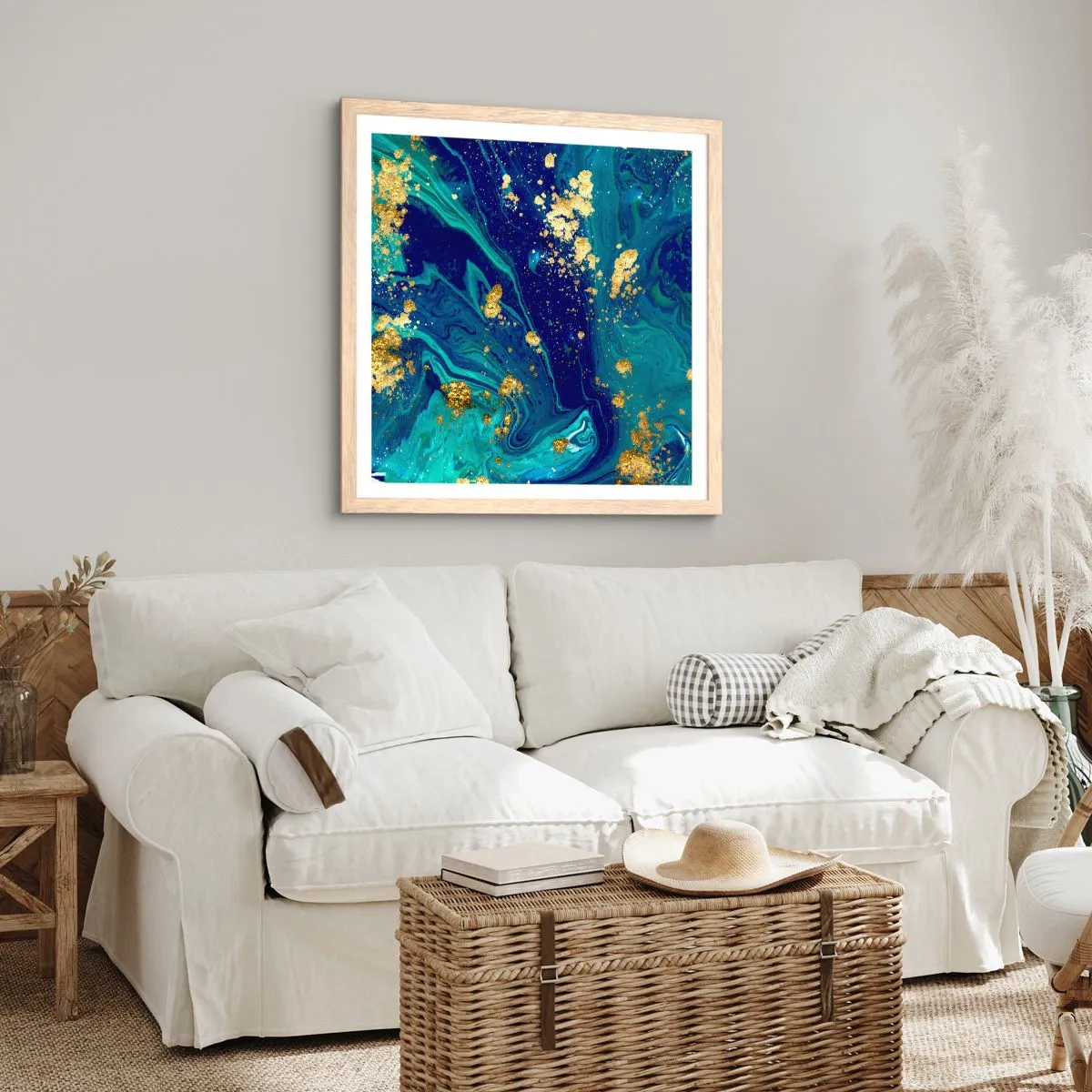 Póster en marco roble claro - Pétalos de sol - 40x40 cm