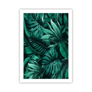 Póster - Hojas tropicales en tonos verdes. - 50x70cm - Profundidad del verde tropical - Decoración de pared moderna para salón y dormitorio ARTTOR