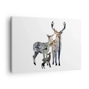 Cuadro sobre lienzo - Impresión de Imagen - Paisaje forestal con siluetas de ciervos - 70x50cm - Fotografía familiar - Decoración de pared moderna para salón y dormitorio ARTTOR
