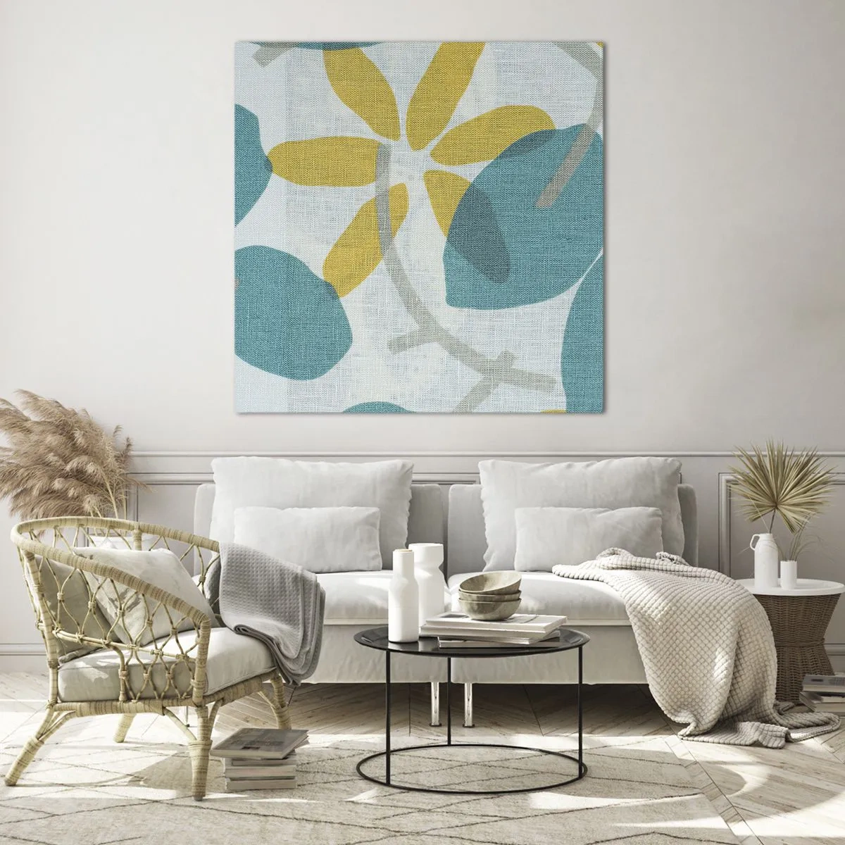 Cuadro sobre vidrio - Impresiones sobre Vidrio - Entre hojas azules - 70x70 cm