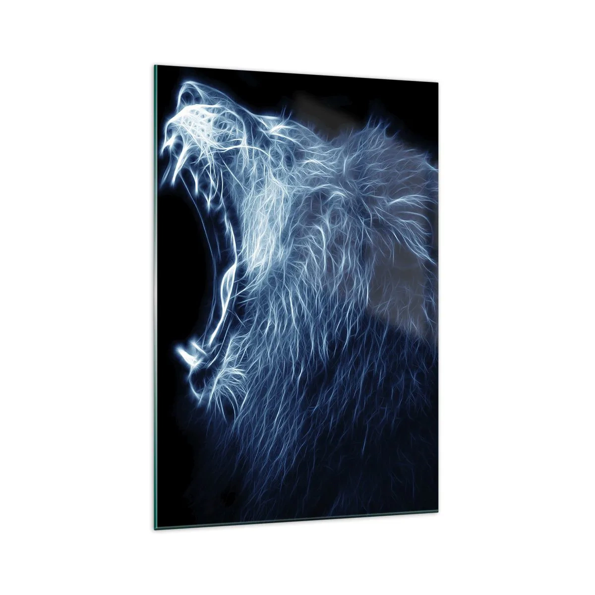 Cuadro sobre vidrio - Impresiones sobre Vidrio - Una llamativa cara de león en estilo neón. - 70x100cm - La furia del rey - Decoración de pared moderna para salón y dormitorio ARTTOR