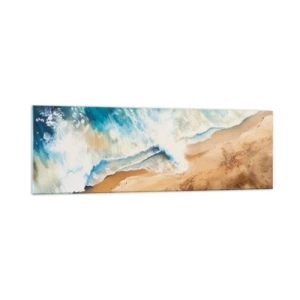 Cuadro sobre vidrio - Impresiones sobre Vidrio - Una ola del mar rompiendo contra la orilla arenosa - 160x50cm - Olas recurrentes - Decoración de pared moderna para salón y dormitorio ARTTOR