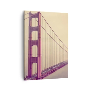 Cuadro sobre lienzo - Impresión de Imagen - Un puente en la niebla en tonos pastel, símbolo de elegancia y paz. - 50x70cm - Entre el cielo y la tierra - Decoración de pared moderna para salón y dormitorio ARTTOR