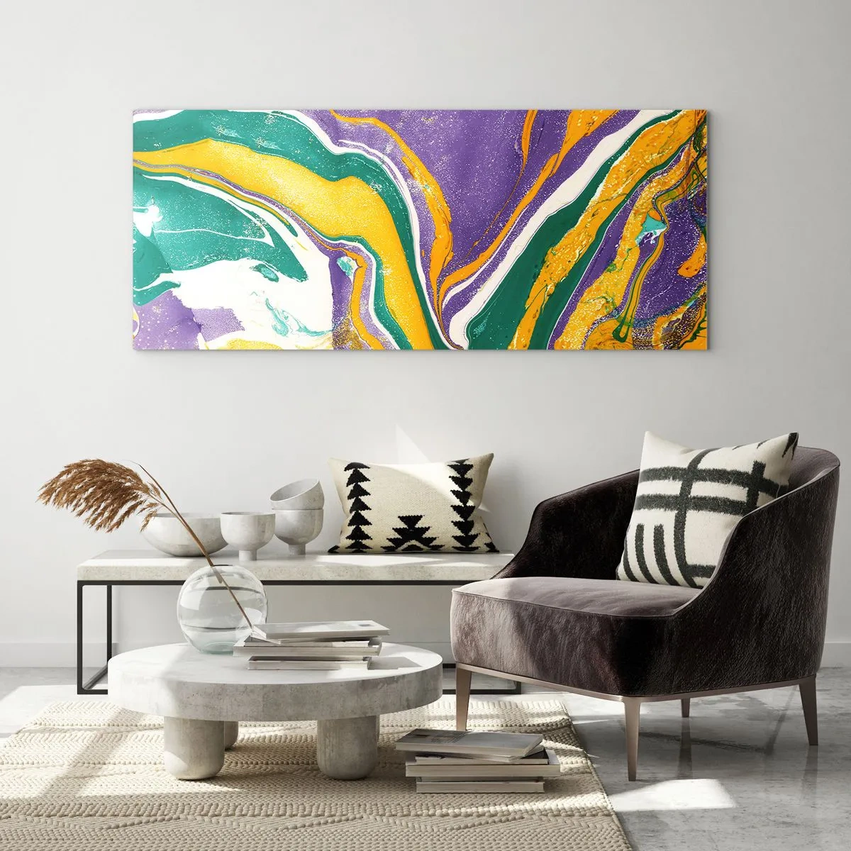 Cuadro sobre vidrio - Impresiones sobre Vidrio - Olas de color - 100x40 cm