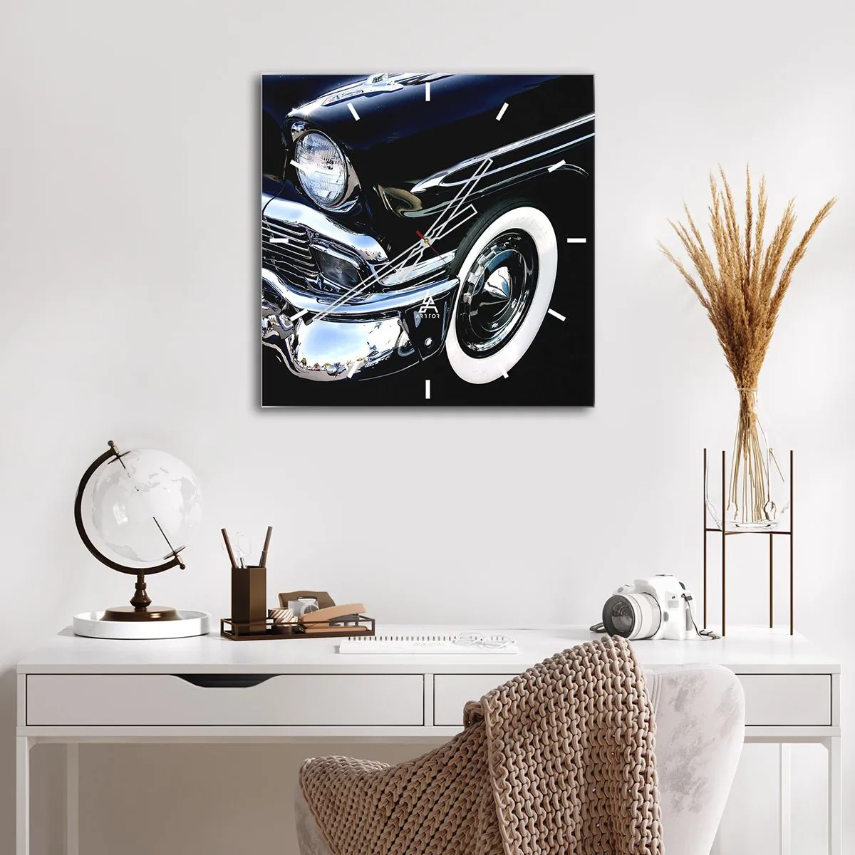 Reloj de pared - Reloj de vidrio - Clásicos en plata, negro y blanco - 40x40 cm